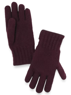 Cashmere Lined Knit Gloves - Burgundy