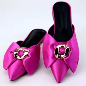 Ch Pink Bow Cut Shoes Pointed Toe Mules