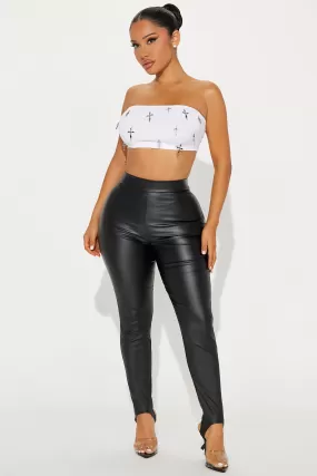 Going Somewhere Faux Leather Stirrup Capri Pant - Black