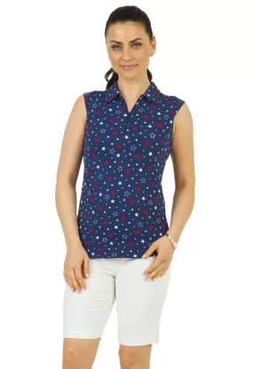 IBKUL Celebration Print Sleeveless Polo