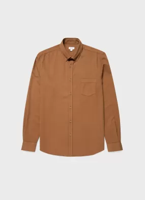 Men's Button Down Flannel Shirt in Dark Camel