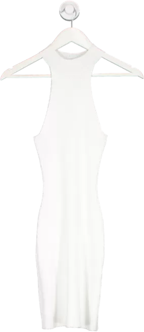 Missguided White High Neck Sleeveless Ribbed Mini Dress UK 8