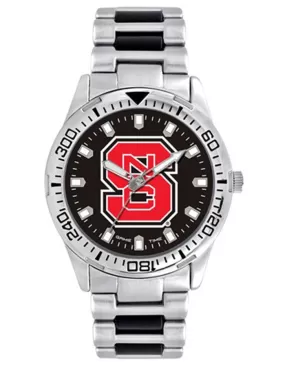 NC State University Logo Mens Heavy Hitter Watch - Black Dial - Bracelet