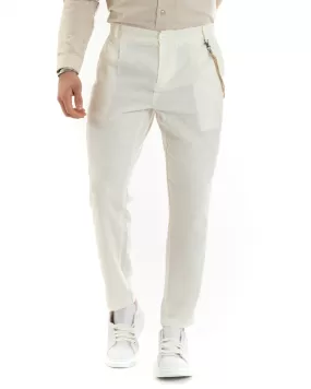 Pantaloni Uomo In Lino Tasca America Classico Sartoriale Comodo Casual Tinta Unita Panna GIOSAL-P5792A