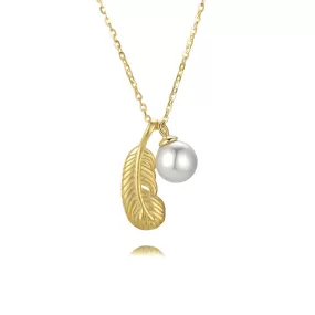 Simple Pearl Feather Pendant Necklace