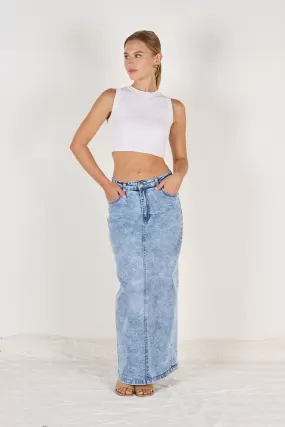 Wakee Denim Ladies Maxi Skirt - Denim Acid 7125